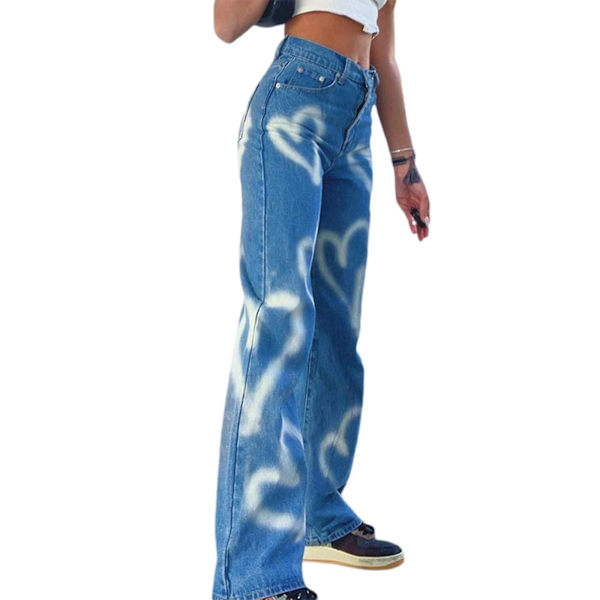 Kvinnors byxor med hög midja, vida ben och rak passform Blue M