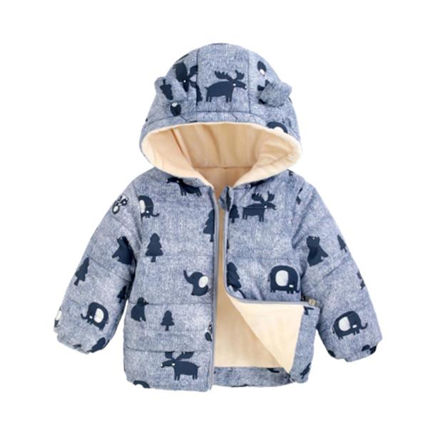 Lasten painettu hupparitakki vetoketjulla, talvinen lyhyt takki korvakoristeella Navy Blue 100cm