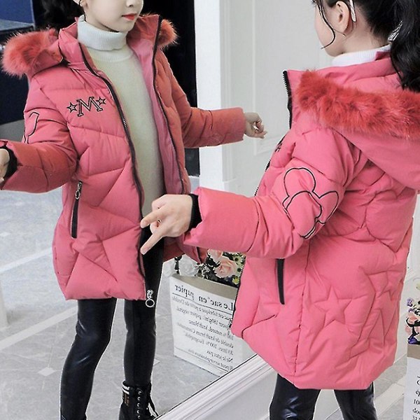 Kid Girl's mellanlång pufferjacka Snygg printed vinterkappa med huva Black  140cm 5cbd | Black | 140cm | Fyndiq