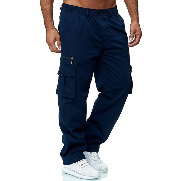Miesten joustava vyötäröinen taisteluhousut, rennot, löysät, suorat lahkeet Navy Blue 3XL