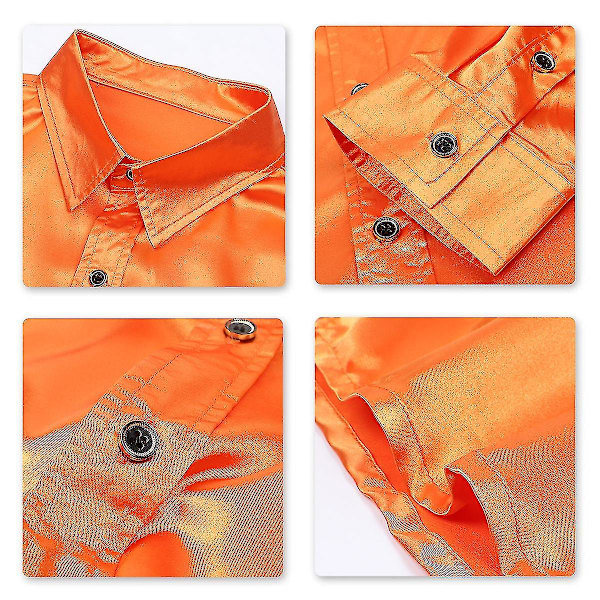 Herr Casual Mode Glänsande Långärmad Slim-fit Formell Skjorta Orange M