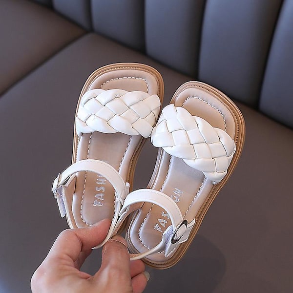 Småbarnsskor Flicka Sommar Flätade Semester Fyrkantig Tå Söta Barnsandaler Beige Gul 21-36 PU Läder Mode Barn Sandaler Yellow 21 insole13.5cm