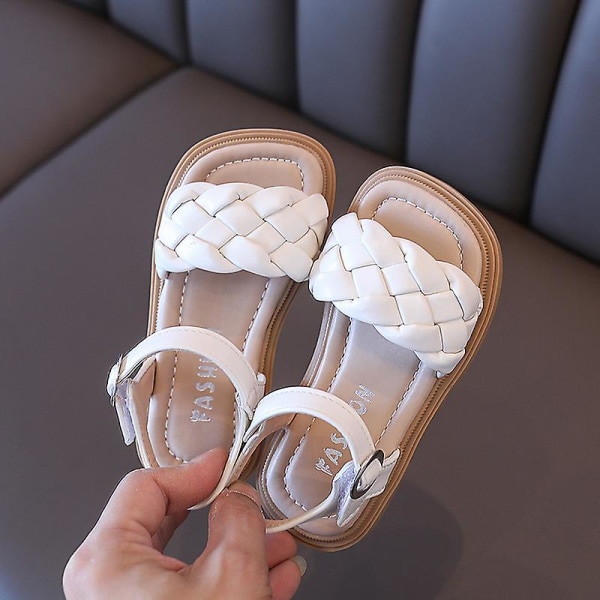 Småbørnssko Pige Sommer Flettet Ferie Firkantet Tå Søde Børnesandaler Beige Gul 21-36 Pu Læder Mode Børne Sliders Beige 32 insole19.6CM