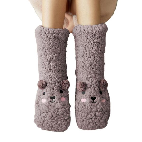Dammode Korall Fleece Mellanhöga Golvstrumpor Vinter Varma Hem Inomhus Tjocka Plyschstrumpor Gray