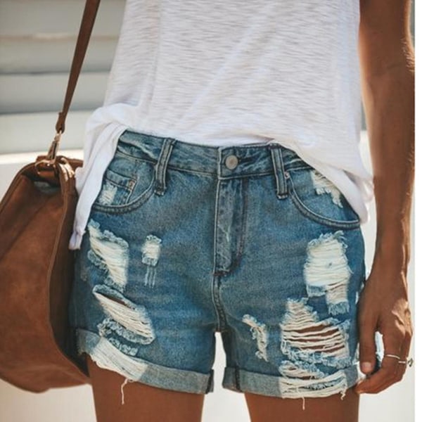 Bestselger Dame Sommer Shorts Frynsete Casual Revet Kort Kant Jeans Mote Denim Bukser Sexy Ermetopper For Kvinner Blue 1 M