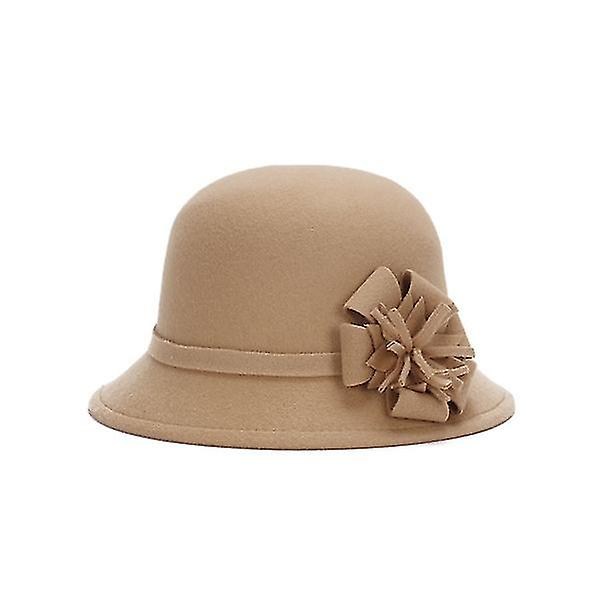 Vinter Damhatt Fedora Rosett Bred Brätte Hinkhattar Camel