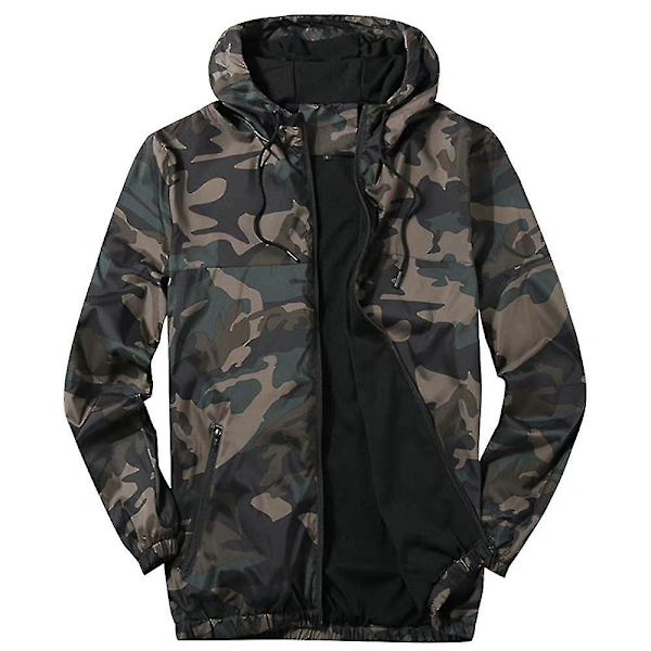 Let Herre Letvægts Casual Hættejakke Langærmet Lynlås Frakke Overtøj Toppe Efterår Camouflage 2XL