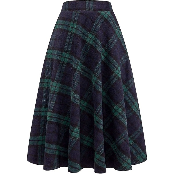 Dam Hög Elastisk Midja Maxi Kjol A-linje Rutig Varm Vinter Utsvängd Lång Kjol L Long Green Large