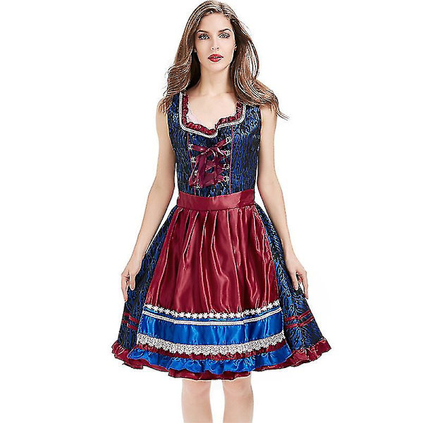 Traditionell bayersk Oktoberfest Dirndl-klänning med förkläde, tysk ölflickdräkt XL