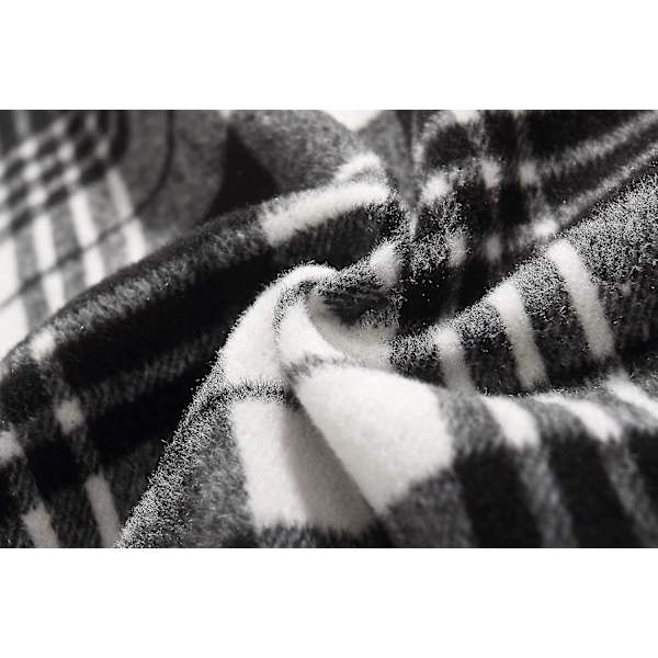 Dame Høy Elastisk Midje Maxi Skjørt A-linje Rutete Vinter Varm Flare Lang Skjørt L Mid-calf Black*white X-Large