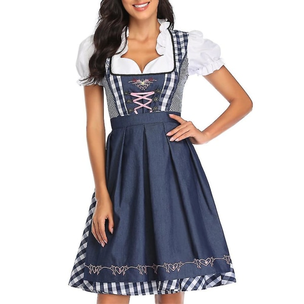 Ny damtysk Oktoberfest-dräkt traditionell bayersk öl Fraulein karneval piga klänning outfit Gray  Blue L