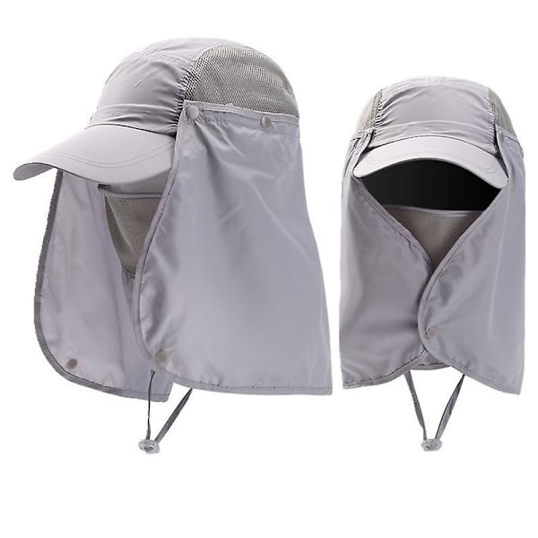 Utomhus UV Solskydd Vandringskeps Nackskydd Ansiktsskydd Bredbrättad Hatt Sommar Light Grey