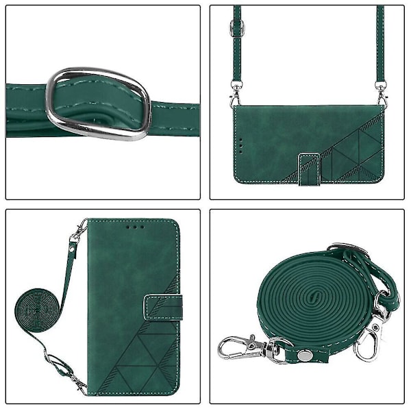 Fodral för Tcl 30t Snodd Crossbody Halsrem Telefonfodral Plånbok Magnetiskt Läderfodral green