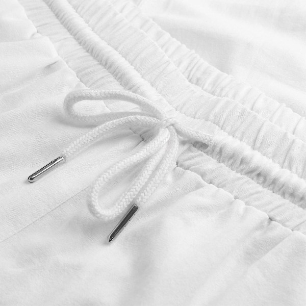 Herre Bomull Lin Bukser Casual Snøring Strand Yoga Løse Lange Bukser White XL