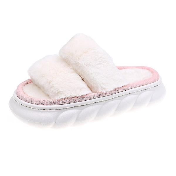 Casual Platform Hjemmesko til Kvinder Hyggelige Vinter Varme Fuzzy Slippers med Dobbelt Rem Dual Strap Pink EU 39-40