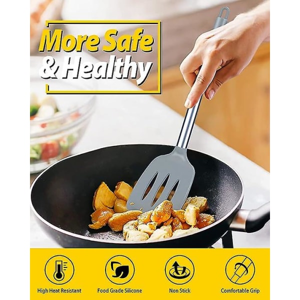 2-pack silikon stekspade, non-stick slitsad köksspatel, hög värmebeständig BPA-fria köksredskap, idealisk köksutrustning för fisk, ägg, pannkakor grey