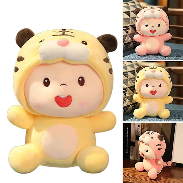 Tiger Maskot Plyschdjur Med Söt Q Version Gosedjur Sovkudde Leksak Yellow