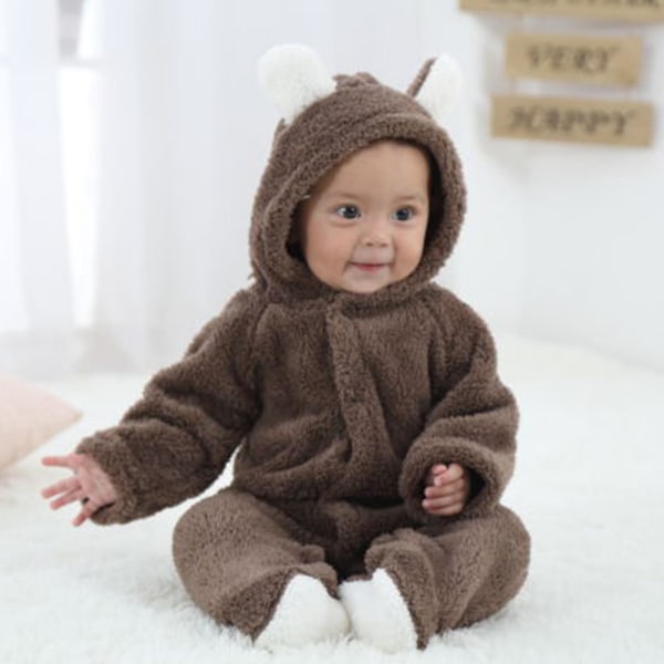 Nyfödd huvtröja overall bekväm att bära med söt djurdesign för födelsedagspresenter nyårspresenter Brown 9-12m