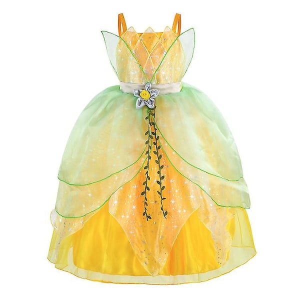 Tinker Bell Klänning Älv Barnklänning Prinsessa Tianna Klänning Halloween Cosplay Grön Blomsterfé 150CM
