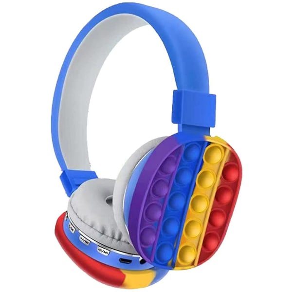 Bluetooth -brusreducerande hörlurar, Creative Rainbow Pop Push Bubble Fidget Toy-hörlurar, Sätt i Tf-kort Ultralång standby Bekväm passform Hemma O blue