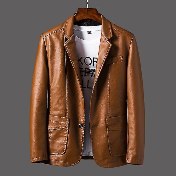 Rento bleiserityylinen nahkatakki miehille, päällystakki, miesten rento nahkatakki, miesten slim fit PU-nahkatakki, muotivaatteet Khaki 4XL
