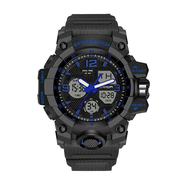 Watch för män Vattentät Analog Quartz Digital Armbandsur Black Blue