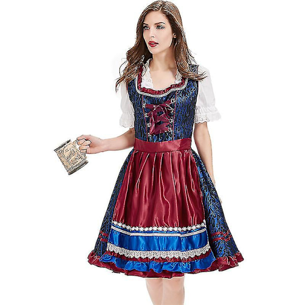 Perinteinen baijerilainen Oktoberfest Dirndl -mekko esiliinalla, saksalainen oluttyttöasu M