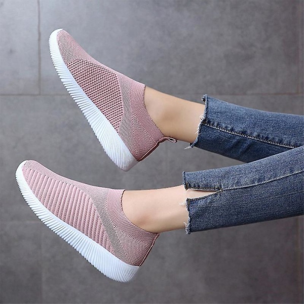 Sko Damer Mesh Slip On Sport Flate Sko Joggesko Pink 36
