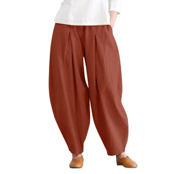 Dame Bomull Lin Look Harem Bukser Baggy Ali Baba Lange Bukser Pluss Størrelse Orange 4XL