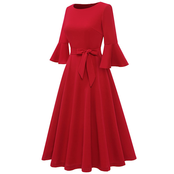 Eleganta cocktailklänningar med klockärm för damer, passande för bröllopsgäster, utsvängd modell, modest midi-aftonklänning för kyrkan, knallröd XL bright red xl