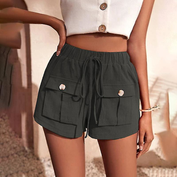 Baggy Hotpants för Kvinnor med Elastisk Midja, Lös Rak Modell för Damer, Sommarshorts Dark Gray XL