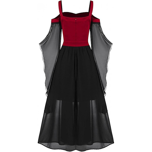 Maxikjole med sommerfugleærmer til kvinder, middelalder punk gotisk tøj, sexet Halloween kostume, kjoler med kolde skuldre og korset C-red Medium