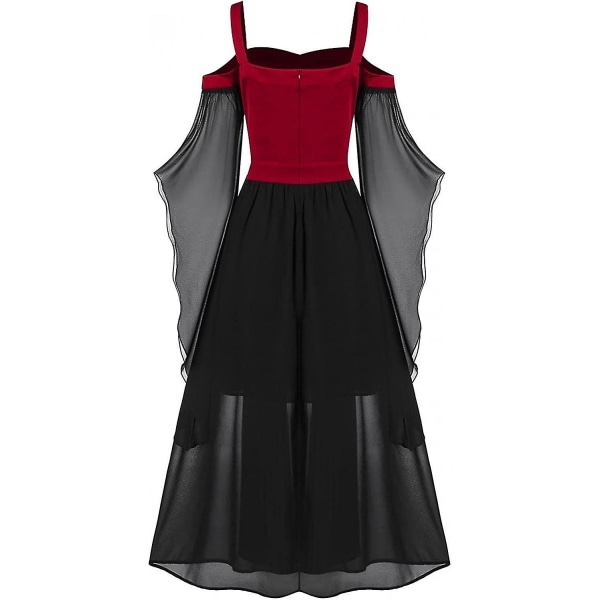 Maxiklänning med fjärilsärm för kvinnor medeltida punk gotiska kläder Sexig halloweenkostym Kallaxelkorsettklänningar C-red Medium