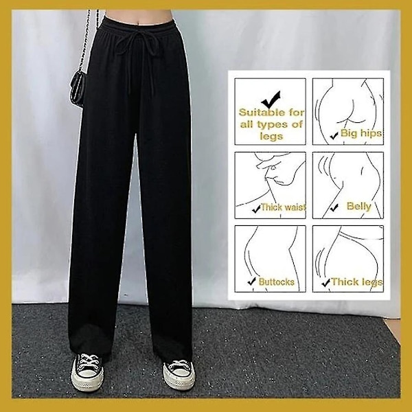 Dam Ice Silks Vida Ben Byxor Lös Elastisk Midja Casual Sommar Långa Byxor-r Black XL