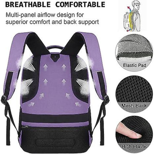 Kannettavan tietokoneen reppu, liikematka varkaudenesto ohut kestävä kannettavan tietokoneen reppu USB-latausportilla, vettähylkivä college-tietokonelaukku naisille ja miehille F purple
