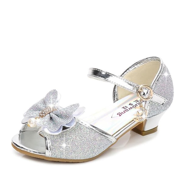 5 Färger Barn Prinsess Sandaler Barn Flickor Bröllopsskor Höga Klackar Klänningsskor Fluga Guld Rosa Blå Silver Skor För Flickor Silver 28
