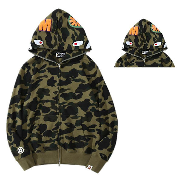Shark Camo Hættetrøje Lynlås Hættetrøje Casual Langærmet Jakker Frakke Overtøj Green XL