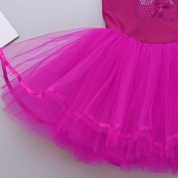 2-10 år Flickor Balettklänning Gymnastikdräkt Ballerina Sko Tryck Mesh Tutu Dansklass Scenföreställning Kostym Danskläder Red XL