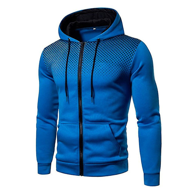 Herre Sport Zip Up Hettegenser Hettegenser Genser Yttertøy Jakke Frakk Blue M
