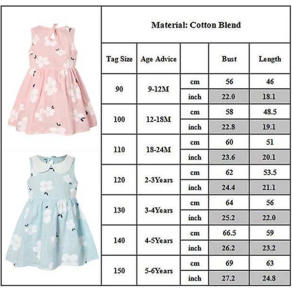 Sommar Småbarn Baby Flickor Prinsessa Ärmlös Blommig Klänning Semester A-linje Klänningar Light Yellow 3-4 Years