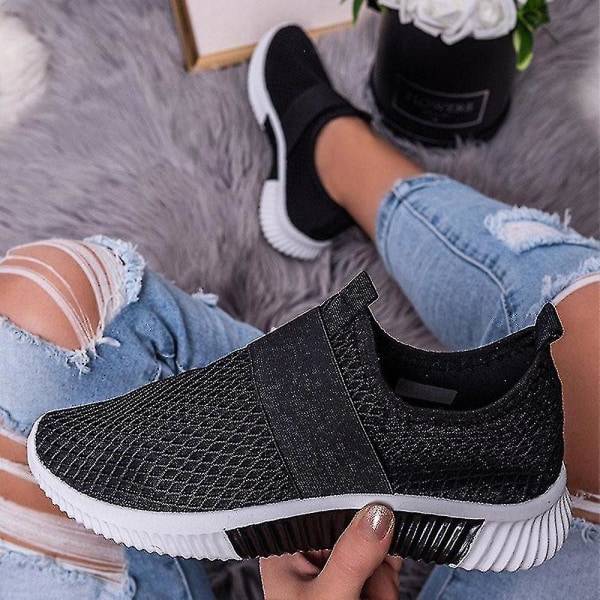 Naisten hengittävät verkkotennarit, slip-on lenkkitossut, urheilusukat Black EU 43