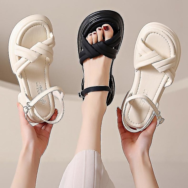 Damesko Sandaler med tykk såle, sommer, én rem, spenne, strand White EU 39