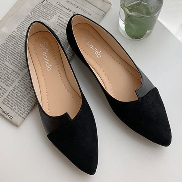 Casual fritidsskor för kvinnor Balett med spetsiga tår Komfort Mjuk Slip On Flats Skor för dagligt bruk Shopping Black 36