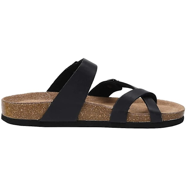 Sandaler med sklisikker såle for kvinner, korkfotseng, justerbare Black 39