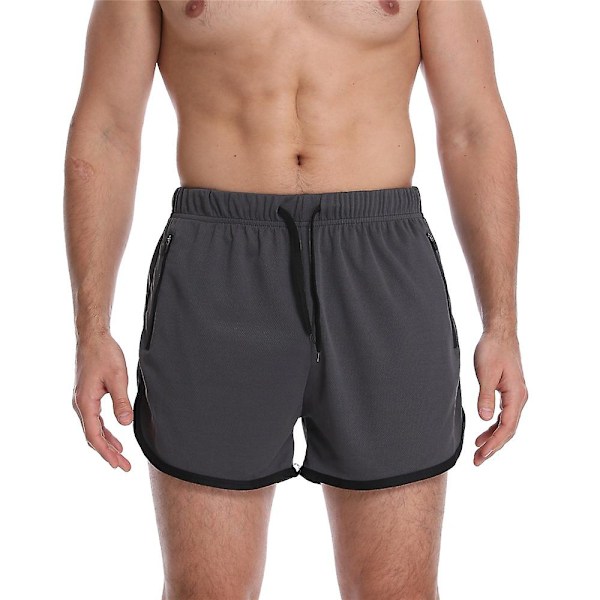Herre Camo/Ensfarget Elastisk Midje Snøring Sweat Shorts Sports Jogger Trekvartbukser Dark Grey L