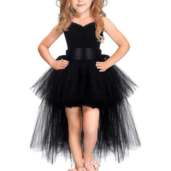 Piger Hi Low Kjole Off Shoulder Ærmeløs Prinsesse Tutu Tyl Prom Scene Dans Konfirmation Gallakjole Bryllup Brudepige Cocktail Fest Fødselsdag Black 2 Years