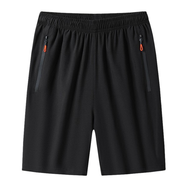 Treningsshorts for menn med glidelåslommer, vaskbare høyelastiske bukser for treningsstudio Black L