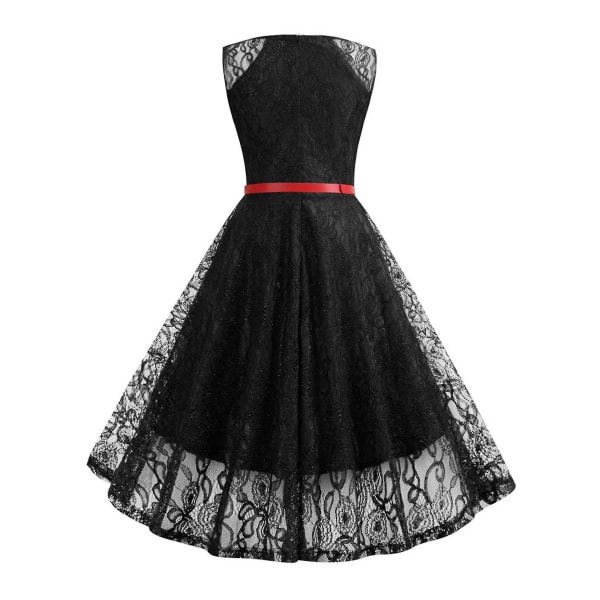 Dame Blonde Retro Rockabilly Midi Kjole 50-talls 60-talls Kveldsfest Swing Sommerkjole Svart Black XXL