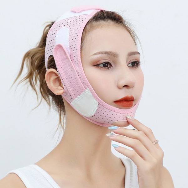 V-linjeformande ansiktsmasker Chin Up Ansiktslyftbälte V-format bantningsbälte för omedelbart ansiktslyft Pink