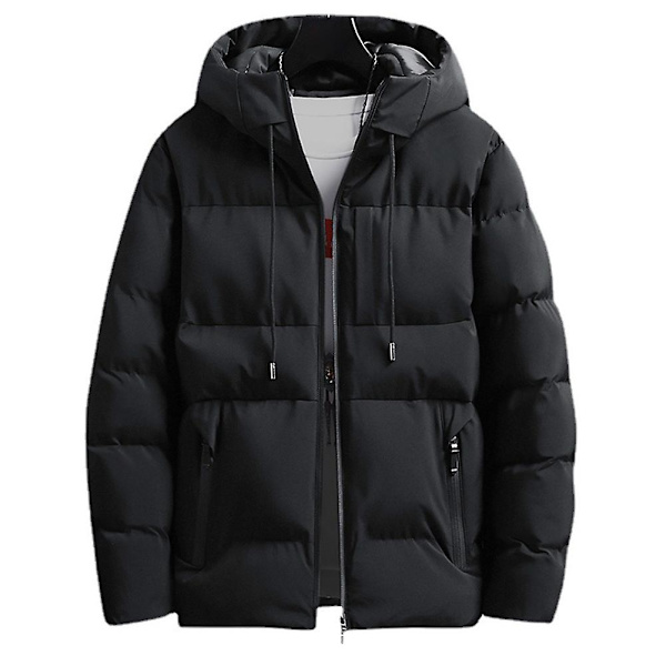 Ensfarvet bomuldsforet herrejakke, fortykket vindtæt varm top til vinter Black 4XL